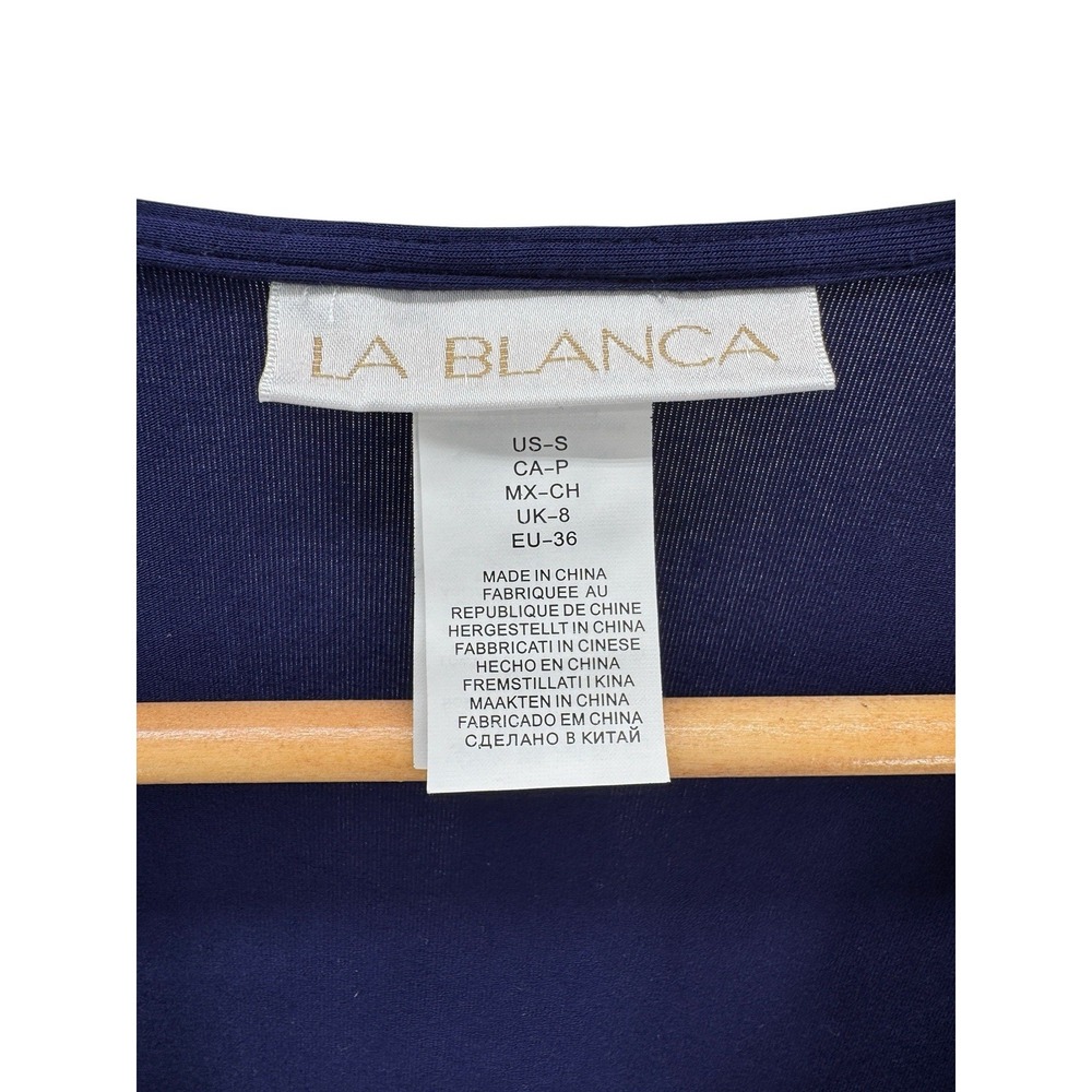 La Blanca Ruched Tunic Cover-Up Swim Beach Dress Blue Gold Beads Size Small NWT - Picture 3 of 9